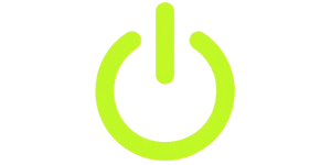 Bright green power button symbol on a transparent background, energy icon
