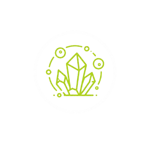 Green trace minerals crystal icon with circles on a black background