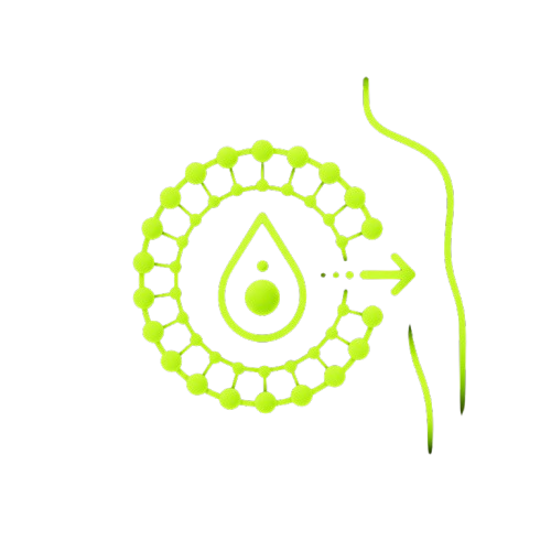 Liposomal delivery system graphic with liquid droplet and outline of human torso